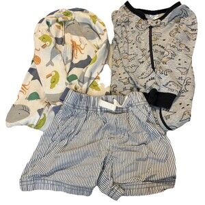 Boys 18M Lot 3 Pc Zip Sleepers Dinosaur Sea Animals Shorts EUC Mixed Bundle